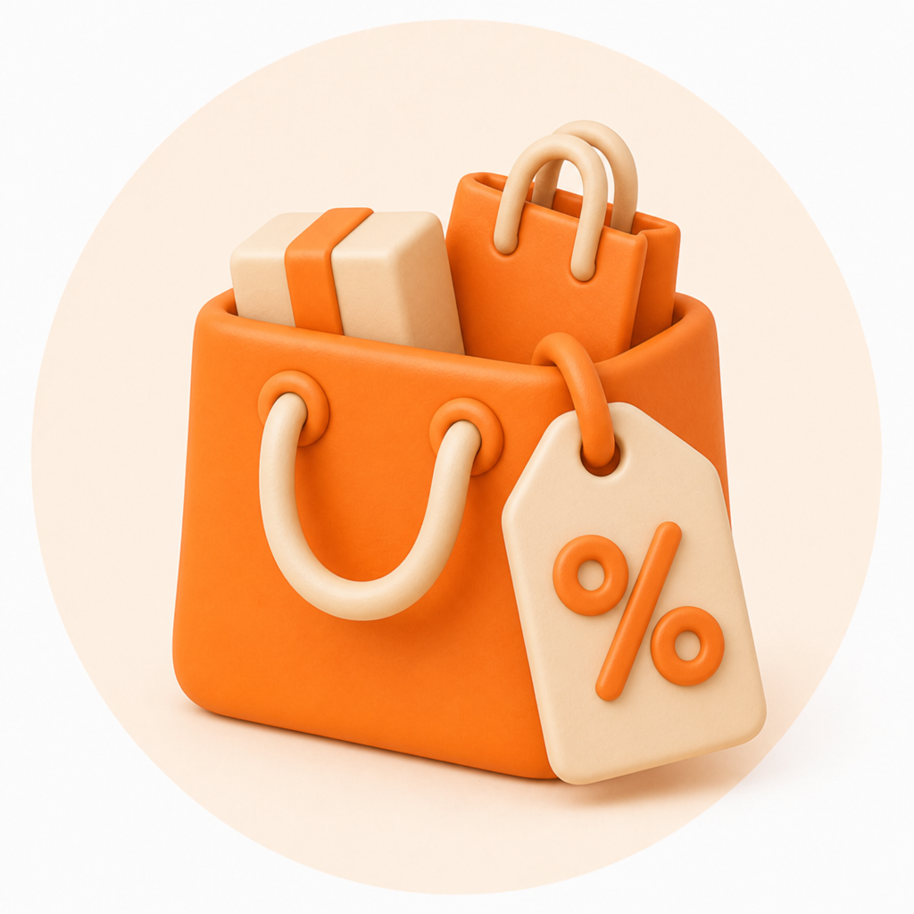 Shopping bag with savings tag