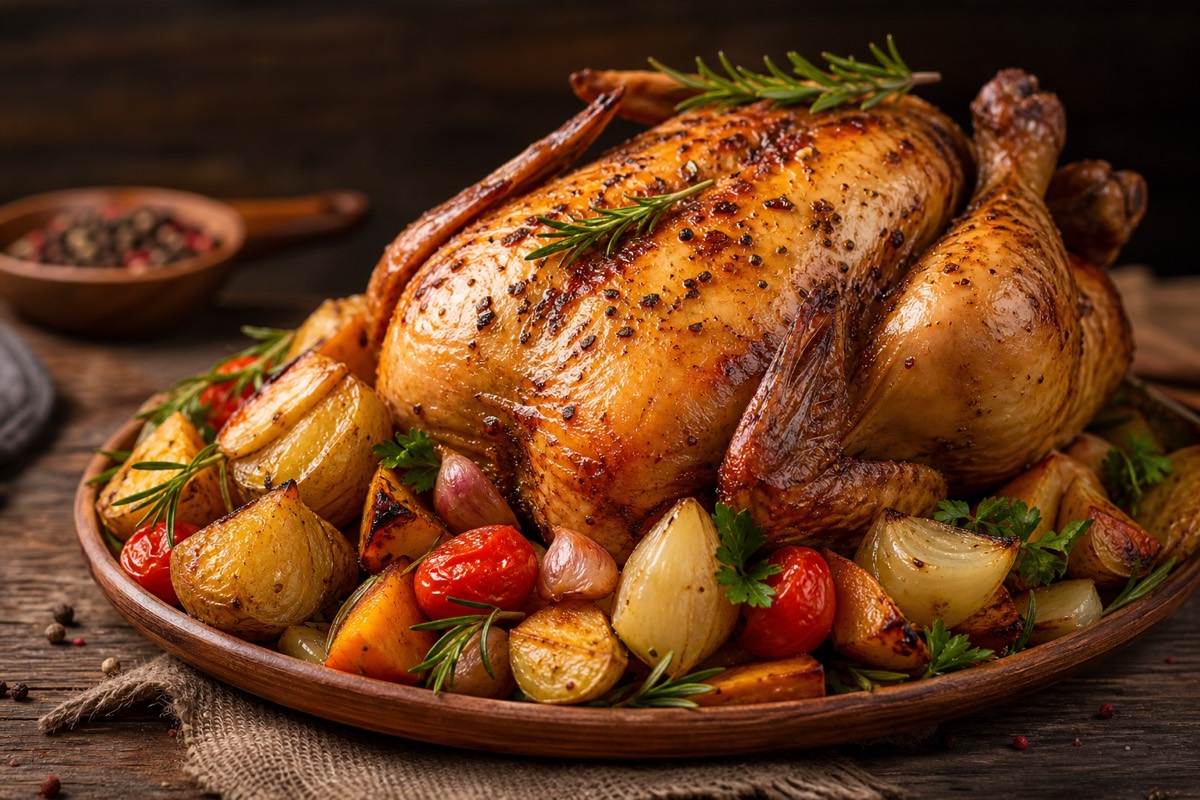 Roasted chicken dinner plate