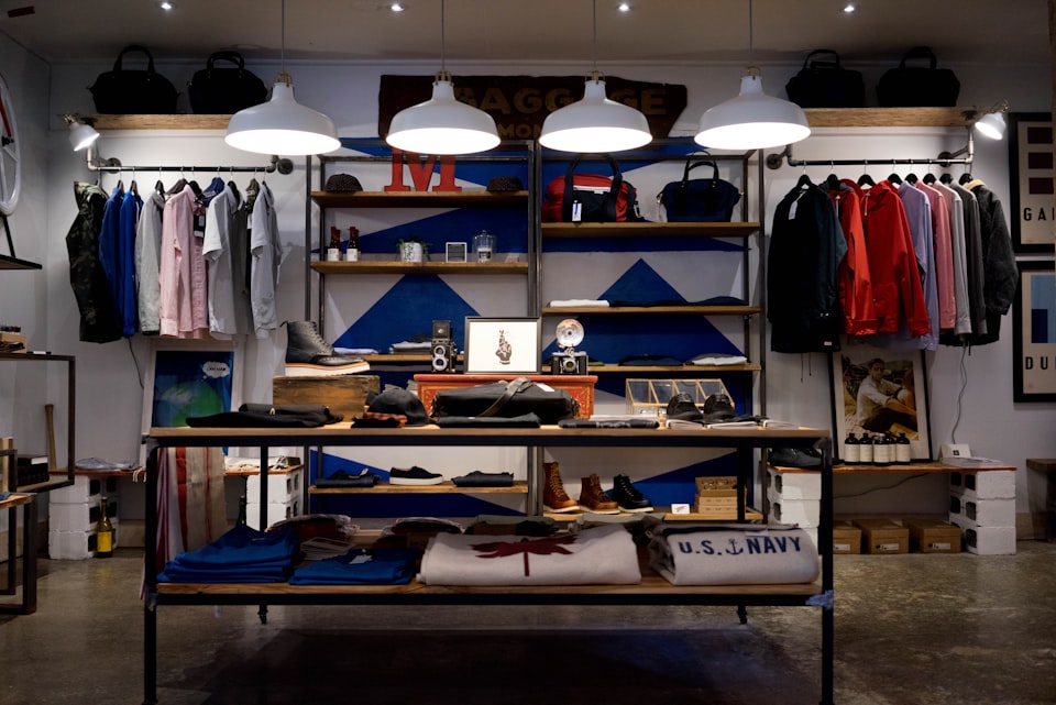 Clothing and goods inside a local retail shop